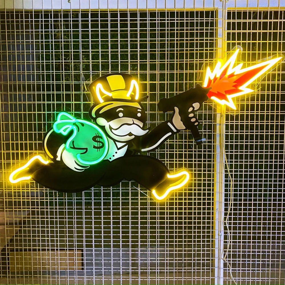 Size 40x23 (Width x Height) Violent Monopoly Gun Led Neon Acrylic Artwork